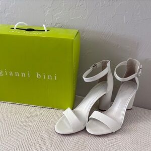 Gianni Bini White Ankle-Strap Block Heels